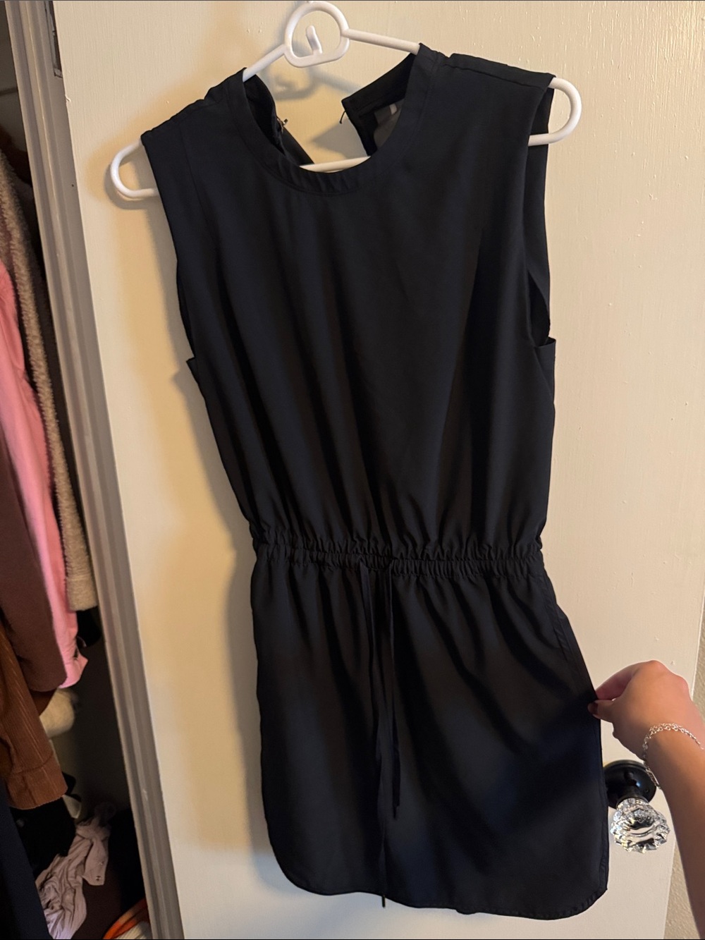 CALIA by Carrie Underwood Black Sleeveless Drawstring Waist Mini Dress